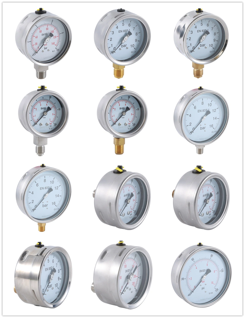 DIN Type 2.5" All Stainless Steel Liquid Filled Pressure Gauge High Quality Pressure Gauge