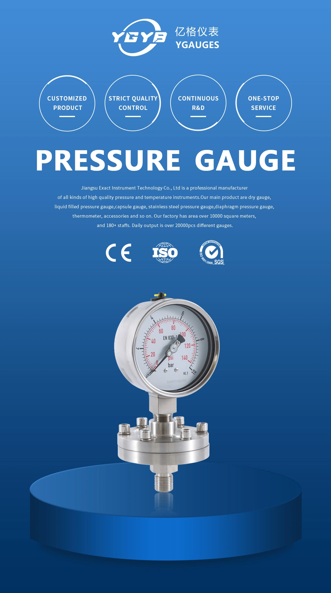 Highquality DIN Type Sanitary Diaphragmpressure Gauge-Diaphragm Manometer-Liquid Filled Pressure Gauge-Chemical Pressure Gauge